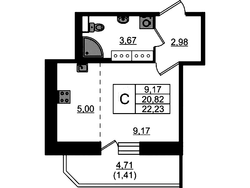 Квартира студия 22.23 м², 14/23 эт., ЖК «Живи! В Рыбацком»